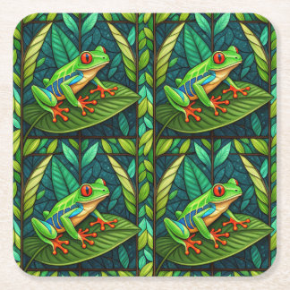 Cuadrado De Papel Posavasos con temática tropical con hojas verdes v