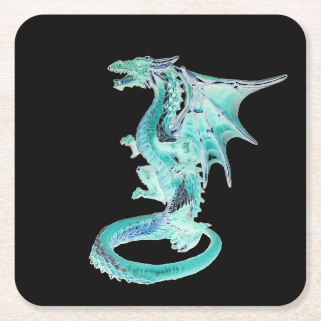 Cuadrado De Papel Posavasos Dragón Azul Celeste Personalizable (Anverso)