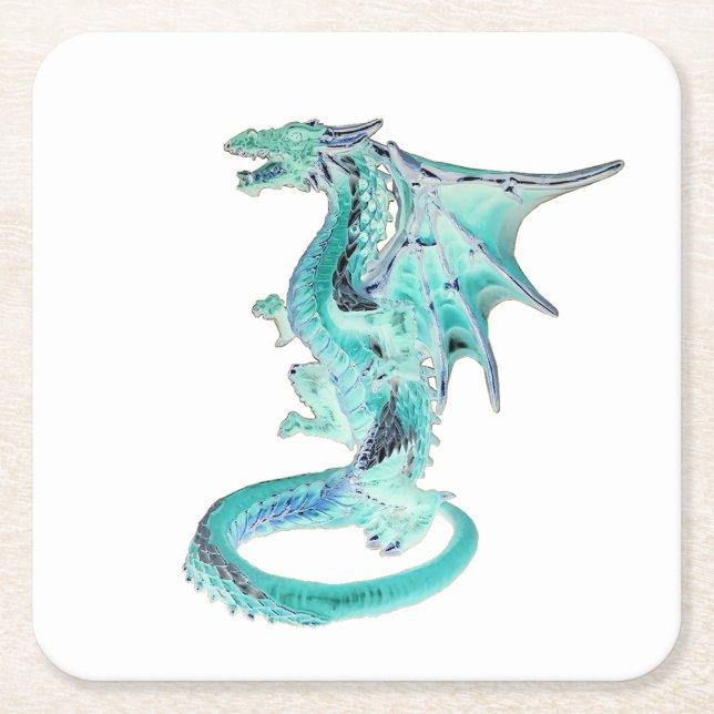 Cuadrado De Papel Posavasos Dragón Azul Celeste Personalizable Dorso (Anverso)