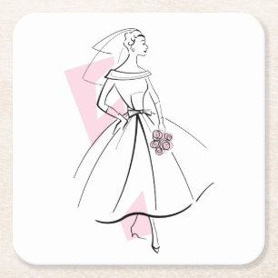 Cuadrado De Papel Posavasos Fashion Bride rosa