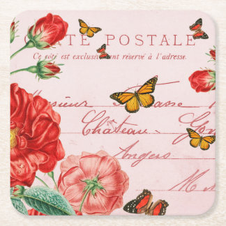 Cuadrado De Papel Posavasos floral vintage francés con mariposas