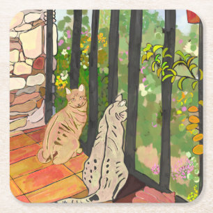 Cuadrado De Papel Posavasos Gatos
