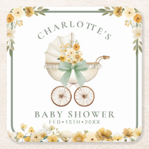 Cuadrado De Papel Posavasos para baby shower con estuche floral verd