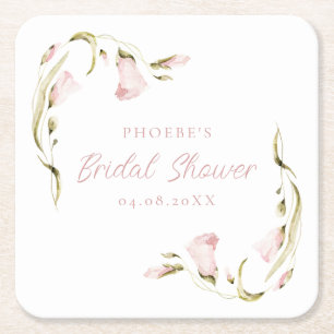 Cuadrado De Papel Posavasos para Bridal Shower con Flores Acuarela R