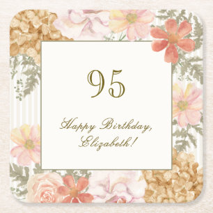Cuadrado De Papel Posavasos para cumpleaños 95 otoño color floral ra