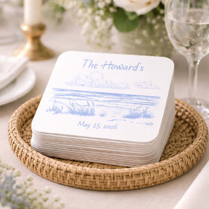 Cuadrado De Papel Posavasos Personalizados para Boda en la Playa