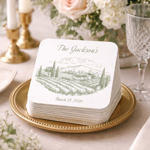 Cuadrado De Papel Posavasos Personalizados para Boda en Viñedo