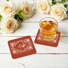 Cuadrado De Papel Posavasos Shabby Chic Rojo Ladrillo 40 Aniversario