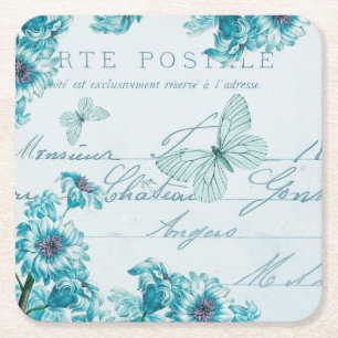 Cuadrado De Papel Posavasos vintage floral francés con mariposas