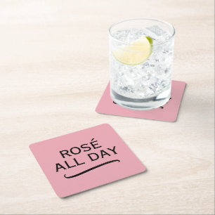 Cuadrado De Papel Rosé todo el día elegantes posavasos con cita