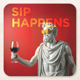 Cuadrado De Papel Un posavasos “Sip Happens” audaz y moderno