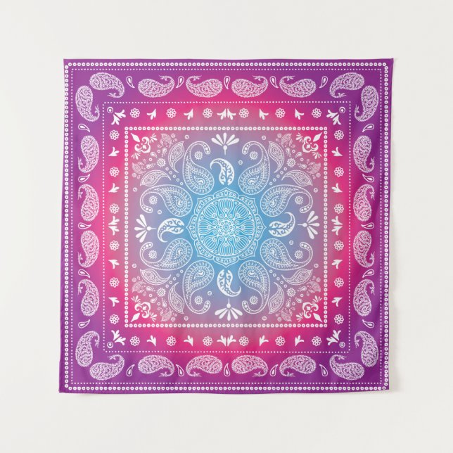 Cuadrado de tapiz de ráfaga azul rojo (57" x %7") (Anverso)