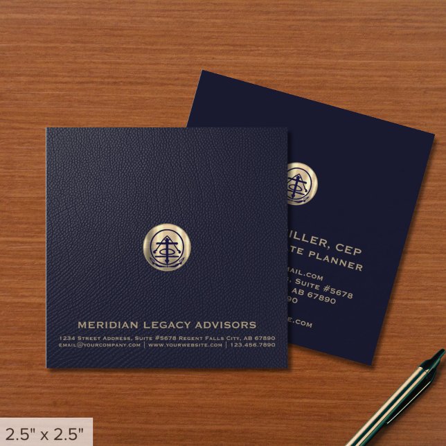 Cuadrado de tarjetas de negocios de planeación inm (Elegant Square Brushed Metallic Gold Logo Customizable for Any Profession)