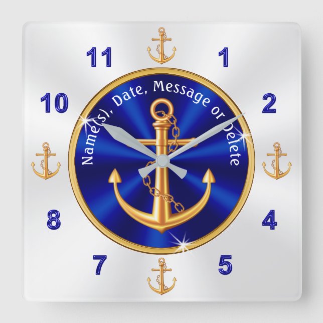 Cuadrado Decoración Náutica personalizada del hogar, reloj  (Anverso)