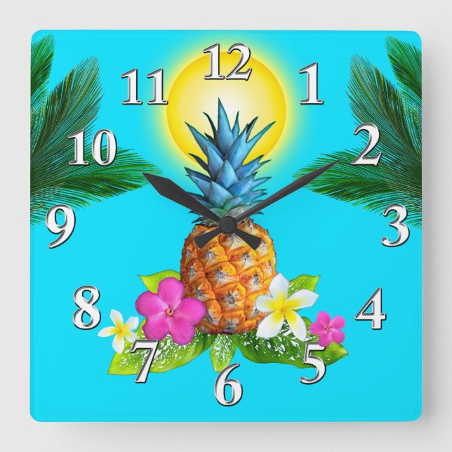 Cuadrado Decoración temática hawaiana, asombroso reloj de p (Anverso)