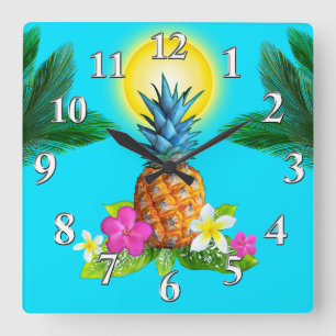 Cuadrado Decoración temática hawaiana, reloj imponente de