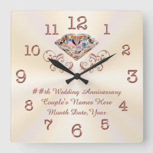 Cuadrado Diamante personalizado, reloj de aniversario de or