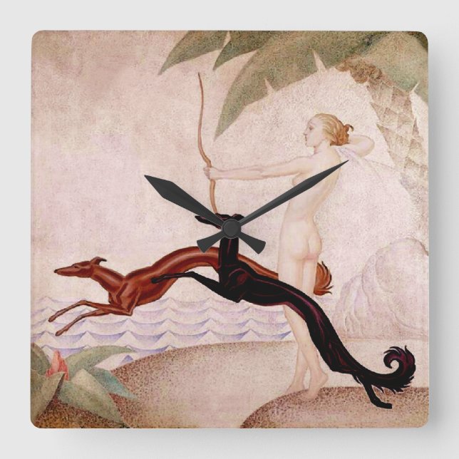 Cuadrado Diana El Reloj De Caza Art Déco (Anverso)