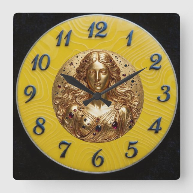 Cuadrado Diosa Nyx Reloj de oro limón negro (Anverso)