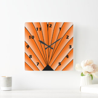 Cuadrado Diseño de ventilador Art Deco Naranja Reloj de par