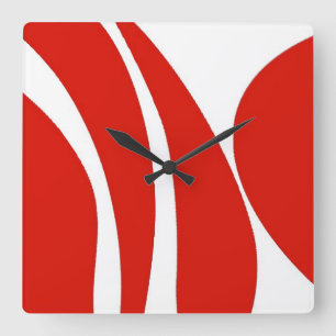 Cuadrado Diseño rojo y blanco, enrrollado, reloj