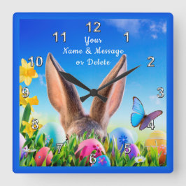 Cuadrado El conejito alegre, narcisos personalizó el reloj