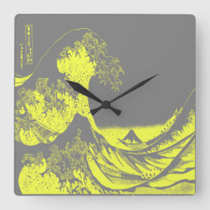 Cuadrado El gran reloj de ola amarillo y gris