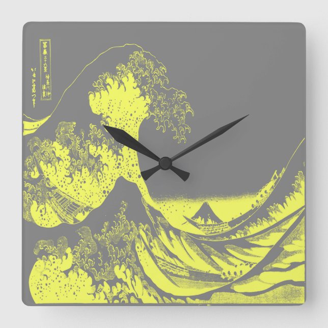 Cuadrado El gran reloj de ola amarillo y gris (Anverso)