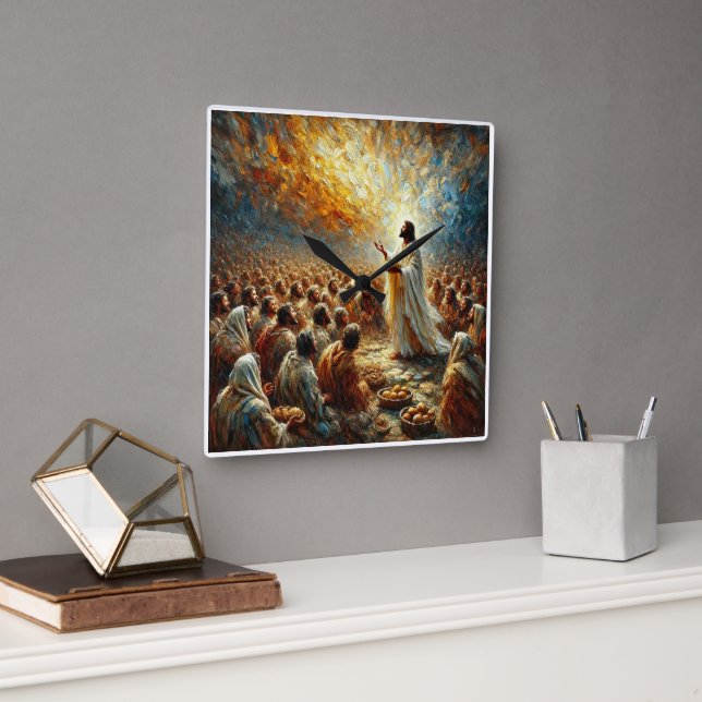 Cuadrado El milagro de los palos y los peces - Reloj (Oficina)