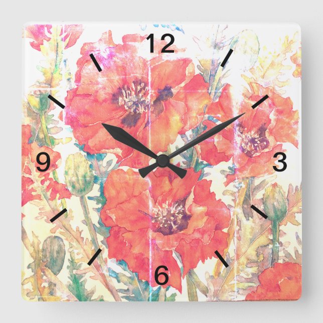 Cuadrado el poppie florece el reloj (Anverso)