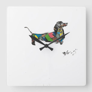 Cuadrado El reloj de la pared de Dachshund