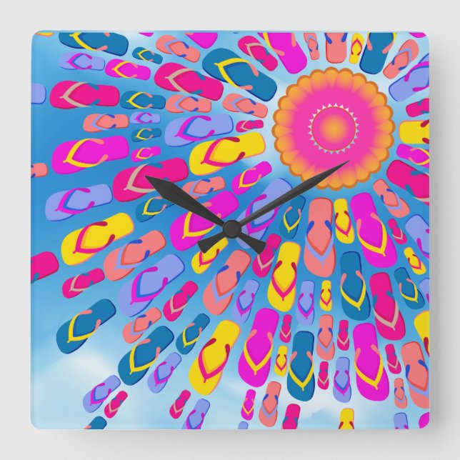 Cuadrado El verano enrrollado Sun Flip-Flops el reloj de (Anverso)