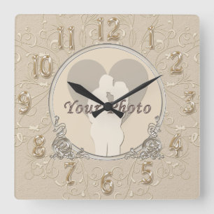 Cuadrado Elegante Boda de reloj de fotos y regalos de anive