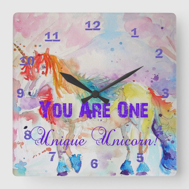Cuadrado ¡Eres Un Único Unicornio! Reloj de Chicas arcoiris (Anverso)