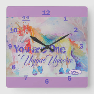 Cuadrado ¡Eres un Unicornio Único! Reloj de Chicas Arcoíris