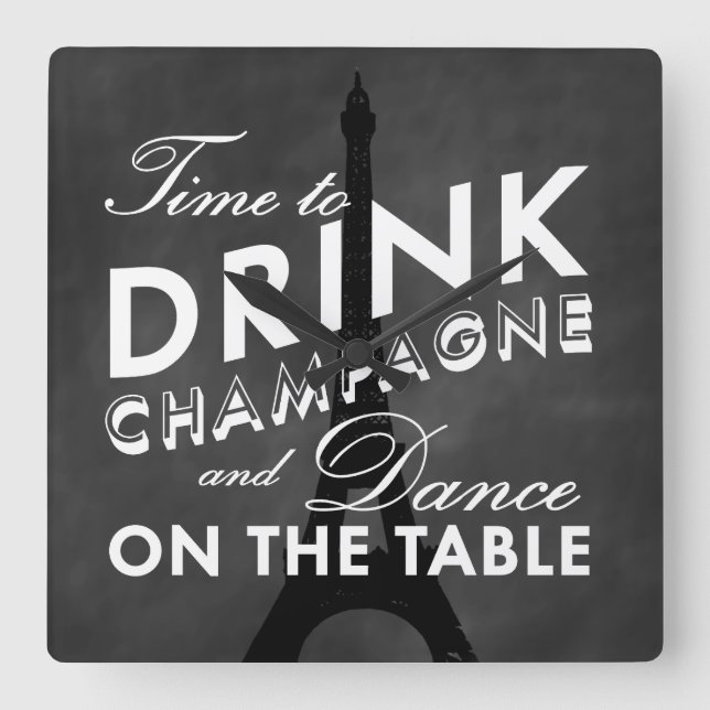 Cuadrado Es hora de beber champán Torre Eiffel reloj de par (Anverso)