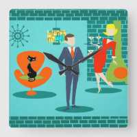Espacio retro Edad Personalizado Pareja reloj de p