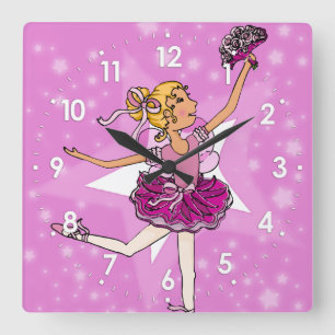Cuadrado Estrellas rosadas bailarina chica rubio reloj de p