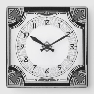 Cuadrado Exquisito reloj art decó versión en blanco y neg
