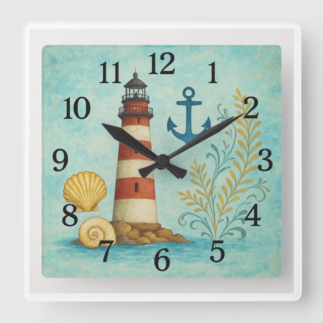Cuadrado Faro náutico y reloj del océano de anclaje (Anverso)