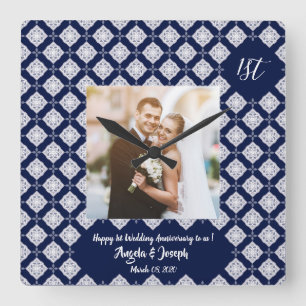 Cuadrado Feliz 1° aniversario foto decorativa Reloj