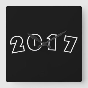 Cuadrado Feliz Año Nuevo 2017, números Reloj blanco negro
