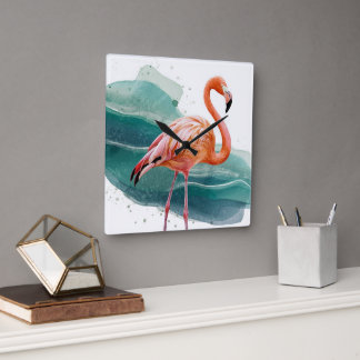 Cuadrado flamingo rosa del reloj