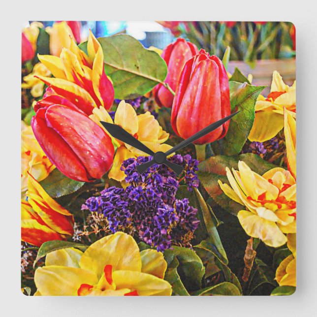 Cuadrado Flores de primavera del Reloj Tulipfest (Anverso)