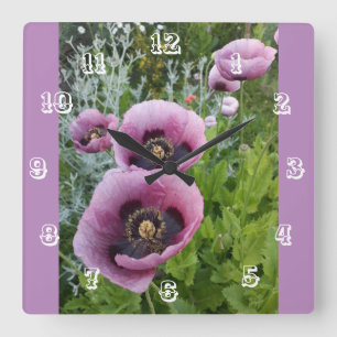 Cuadrado Flores Flores Flores De Adormidera Rosa Reloj De S