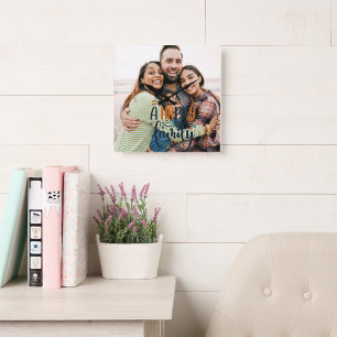 Cuadrado Foto de familia con reloj grande de letra moderna