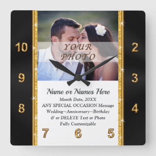 Cuadrado Foto y regalo personalizado, Boda de reloj de pare