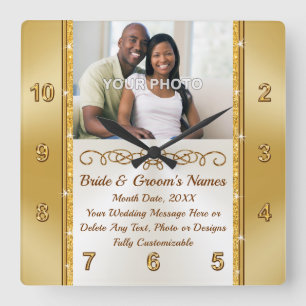 Cuadrado Foto y regalo personalizado del Boda del reloj de 