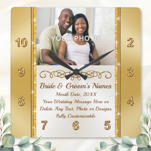 Cuadrado Foto y regalo personalizado del Boda del reloj de 