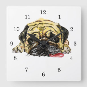 Cuadrado Funny el reloj de la pared de perro de pug - Tus c